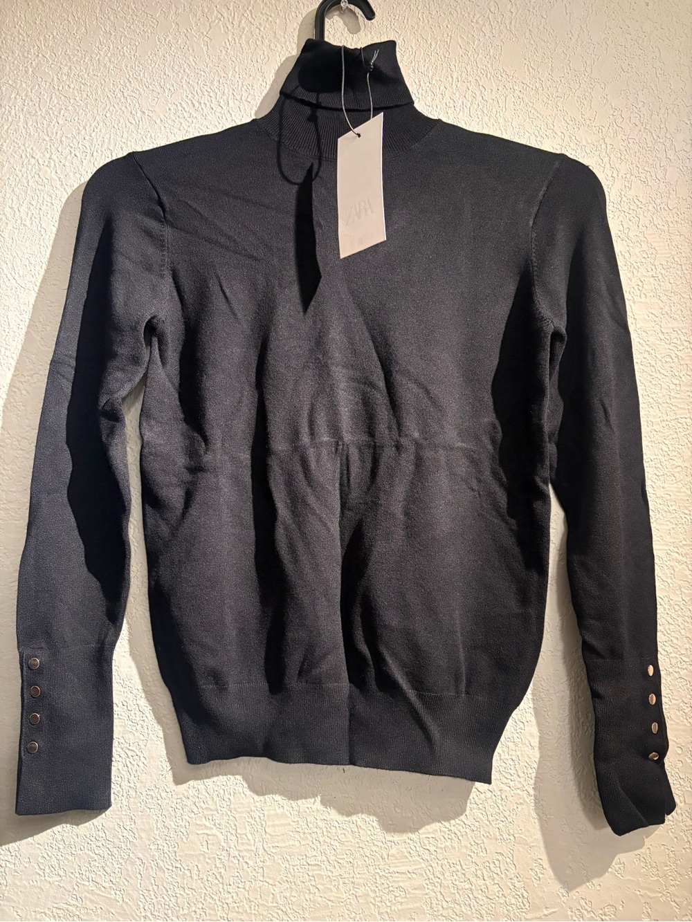 Zara Black Women Turtleneck Sweater with Cuff Button Detail